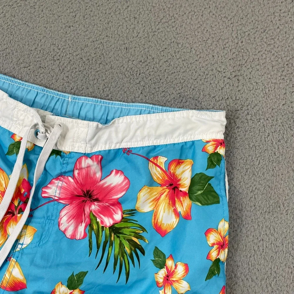 Ocean Pacific OP Swim Trunks Men XL Blue Floral Hibiscus Lined Beach Surf